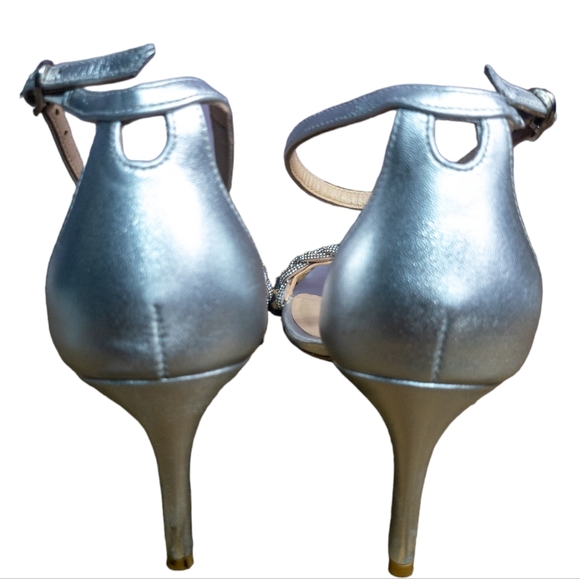 Stuart Weitzman Nudist Curve Braided Sandals Silver Liquid Metallic 7.5 - Picture 4 of 6